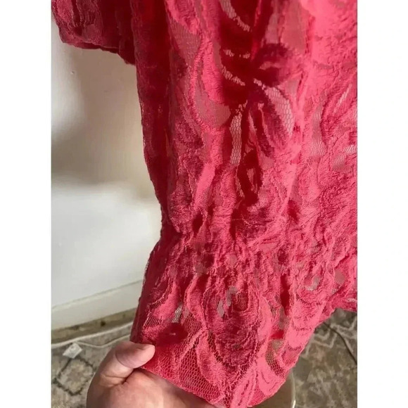 Women's Avenue Peplum Pink Lace Sheer Top Plus Size 26/28 EUC 0148 - Picture 2 of 9